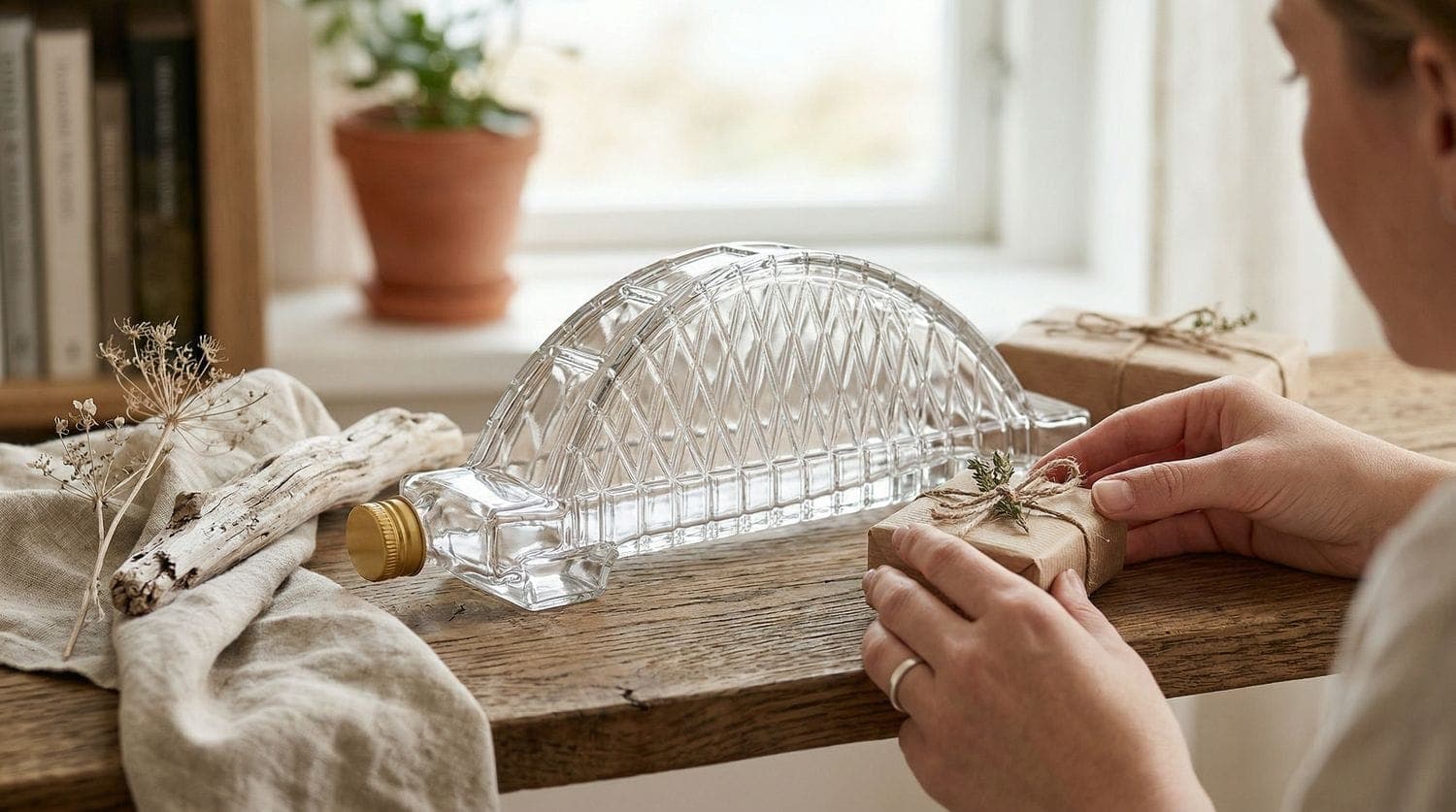 Die Fehmarn Buddel als Geschenk verpackt